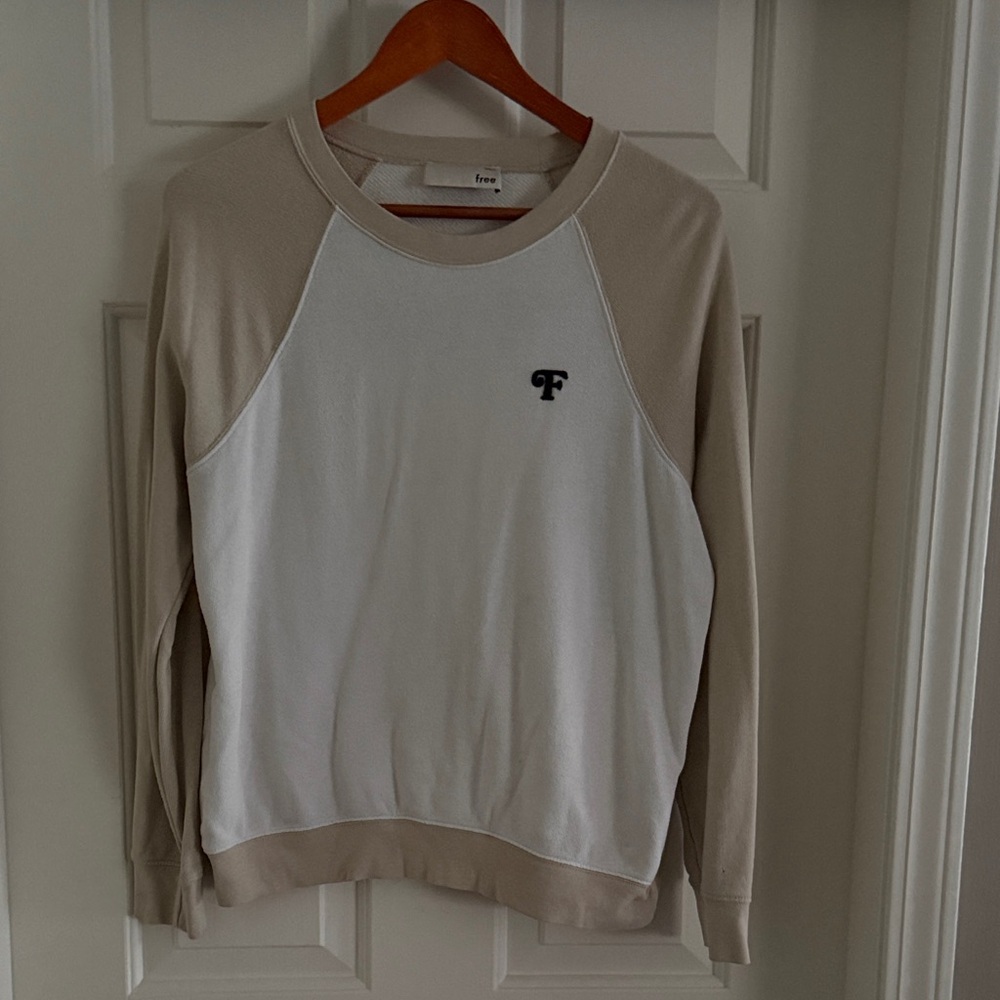 Free People Beige and White Crew Neck Sweater